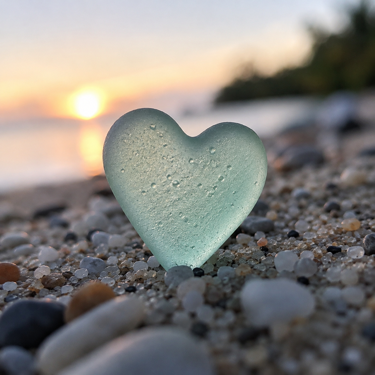 Sea-glass heart on the beach